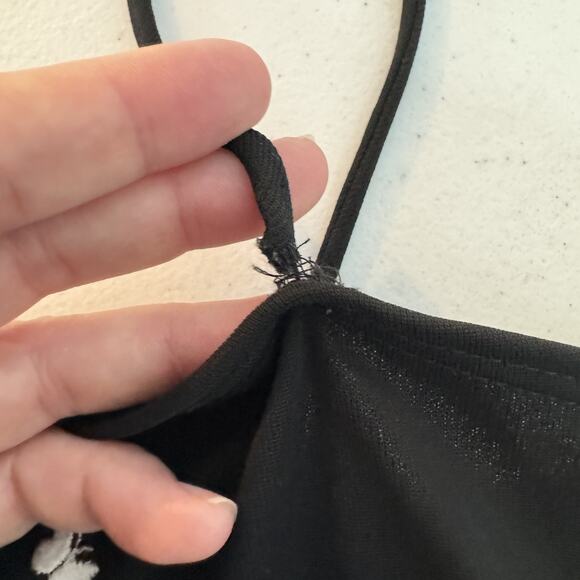 Vintage Y2K Mesh Embroidered Mini Dress Sz L Black Butterfly Flower Goth Grunge - Picture 8 of 12